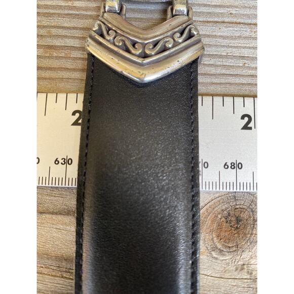 Vtg  1990 Brighton Blk Leather Western Sz L Belt 38308 Silver Floral Buckle main image 6